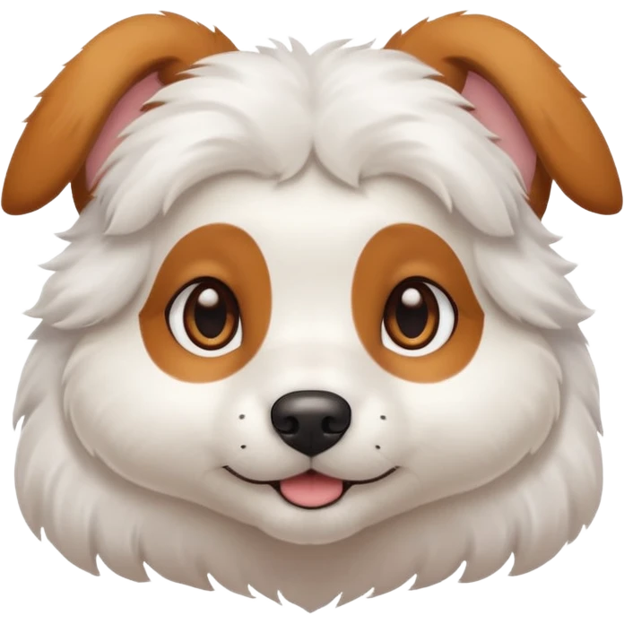 White dog with brown eyes and some long white body and white ears with brown spots curved on the sides emoji
