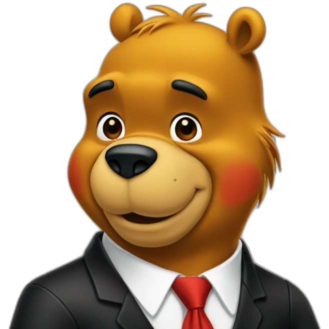 winnie the pooh wear black suit with a red tie emoji