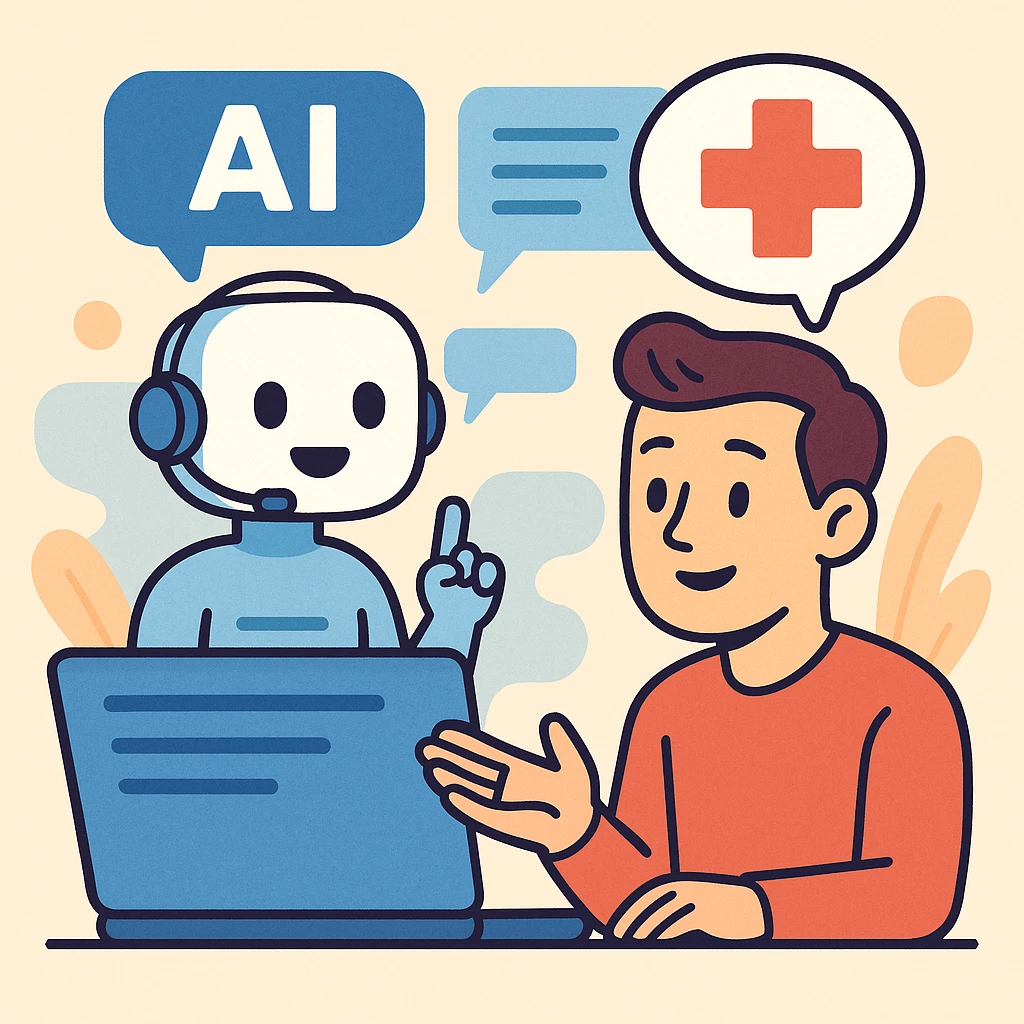 flat toon style AI chatbot giving health advice to a patient emoji
