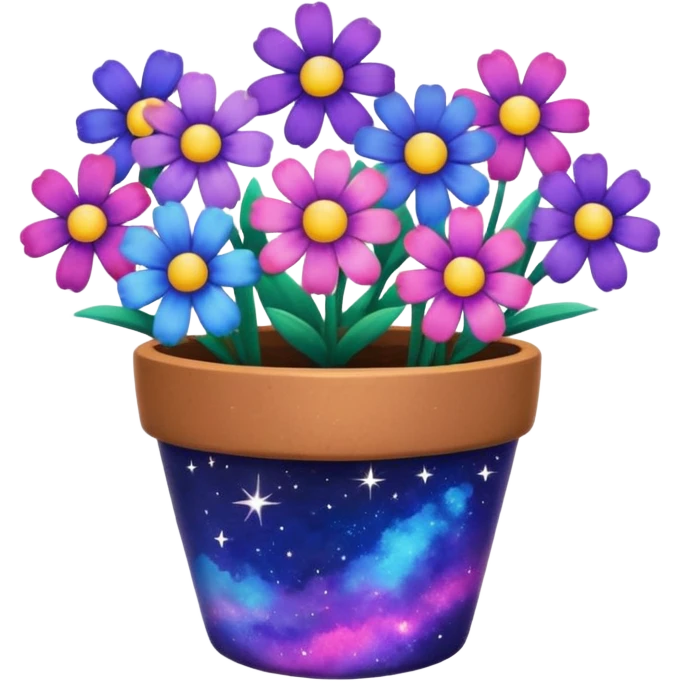 Galaxy Painted flower clay pot of Galaxy Petalled Flowers emoji