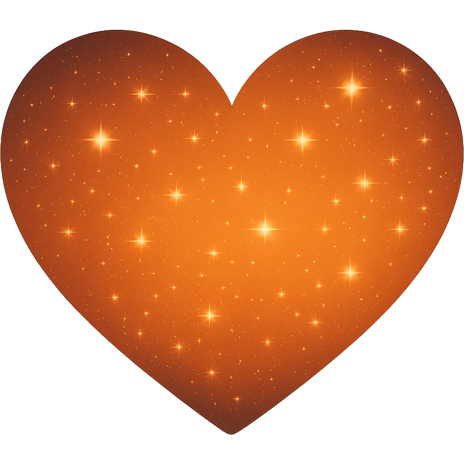 Modify the heart with a night sky gradient to orange night theme with a orange gradient, more stars, and a soft glow. Remove the background entirely  emoji