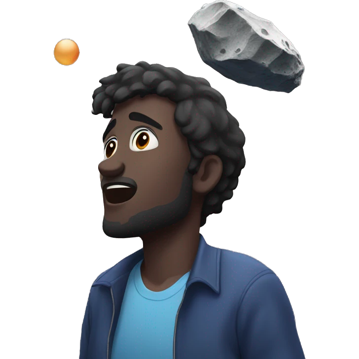 Guy looking up at asteroid emoji