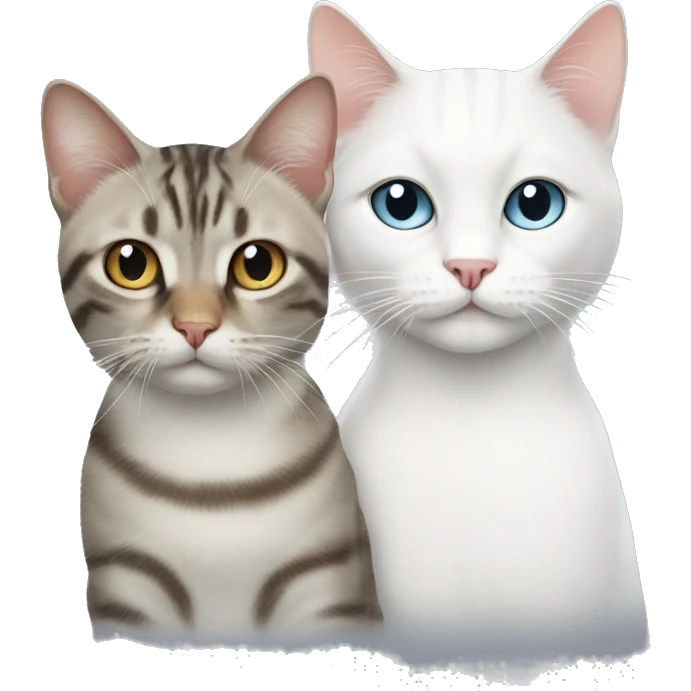 A fully white domestic cat with a tabby cat emoji