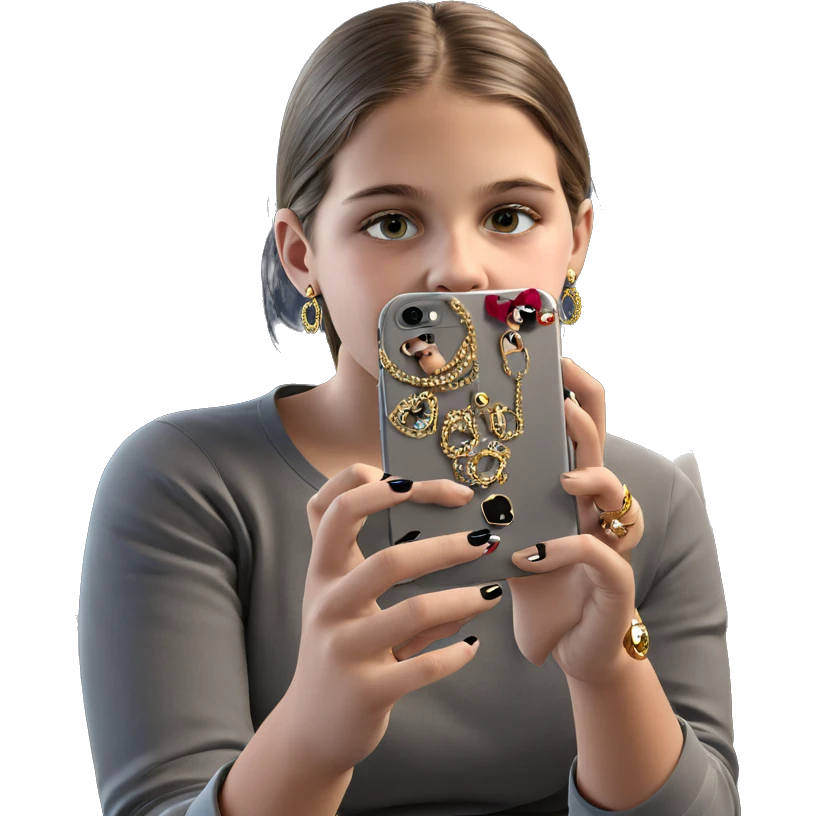 girl taking selfie with jewelry emoji