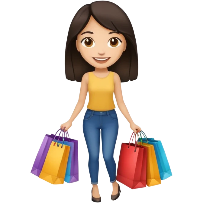 light skin and dark haired girl with shopping bags emoji