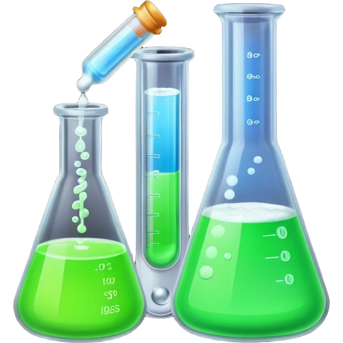 hi-lighters uv light glowibg formula in beaker/ test tube and baking soda in lab emoji