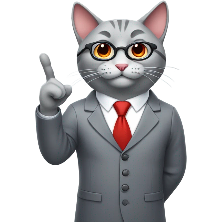 nerdy grey cat with red tie lifting index finger  emoji