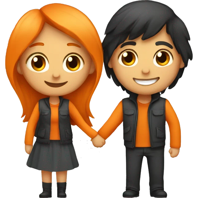 couple hug with warm smiles. The Girl have Black Long hair und the man orange hair emoji
