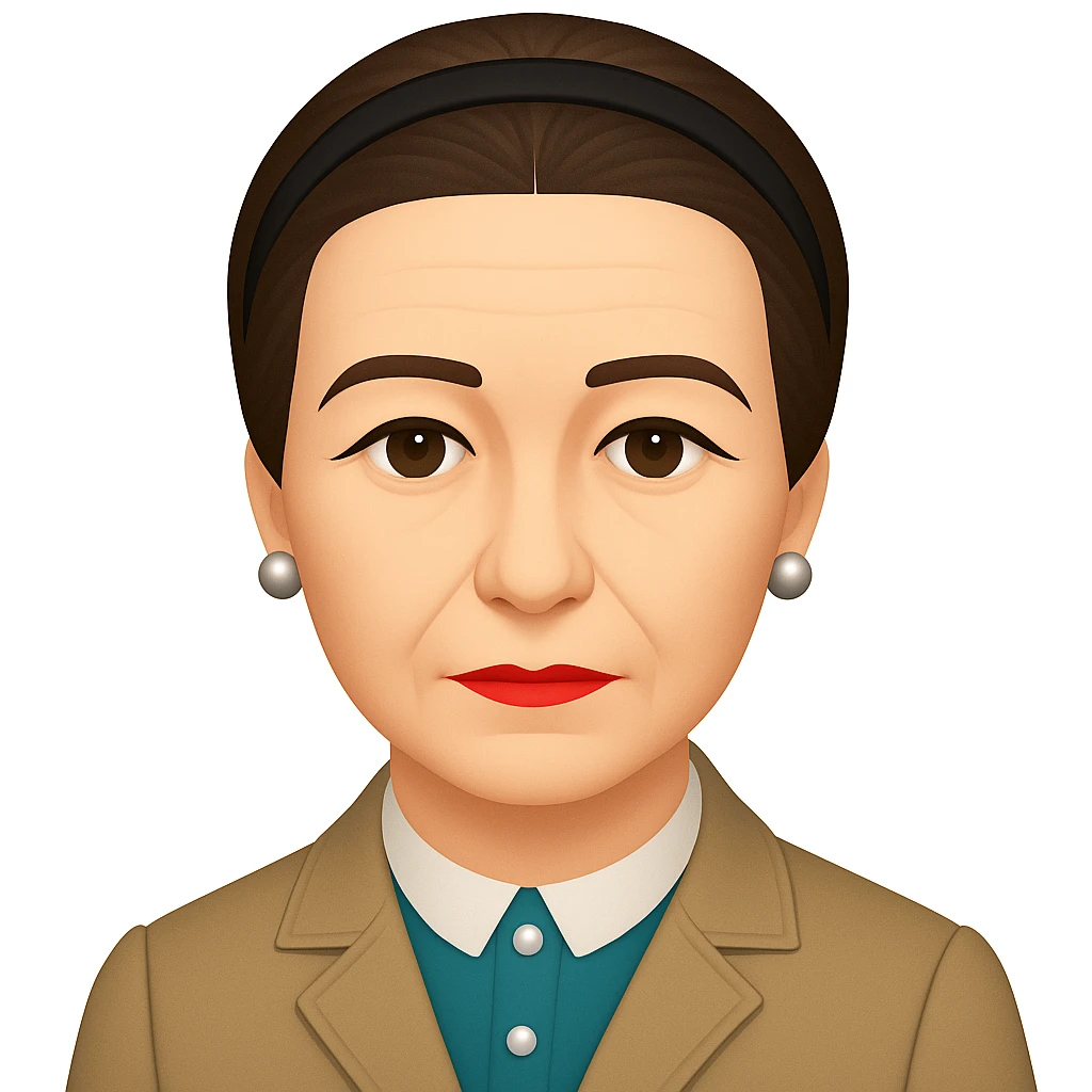 Make the image of Simone de Beauvoir with a simple, classic hairband instead of the turban, keeping the emoji style and all other features unchanged emoji
