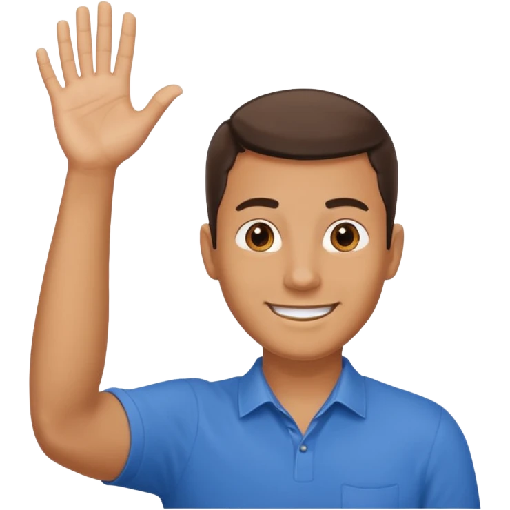 man with hand raised to volunteer emoji