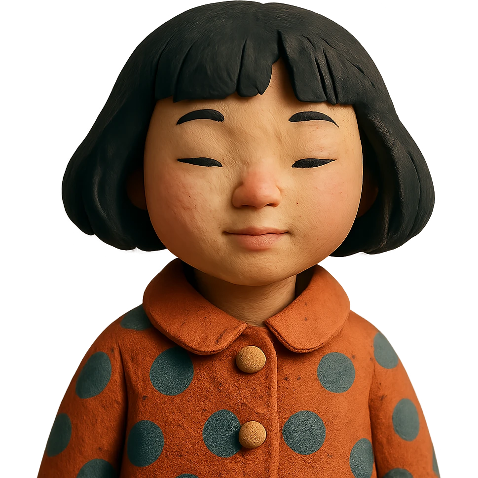 girl with black bob-cut hair, dotted coat, Chinese appearance emoji