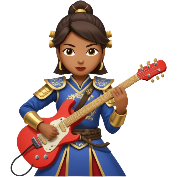Very dangerous femal Thai samurai with amor typical Thai which plays e guitar emoji
