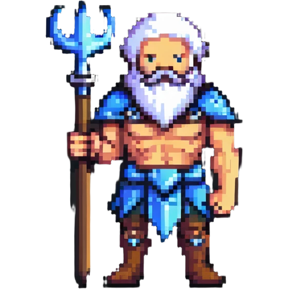 Neptune god of the sea with trident, bearded powerful figure holding trident emoji