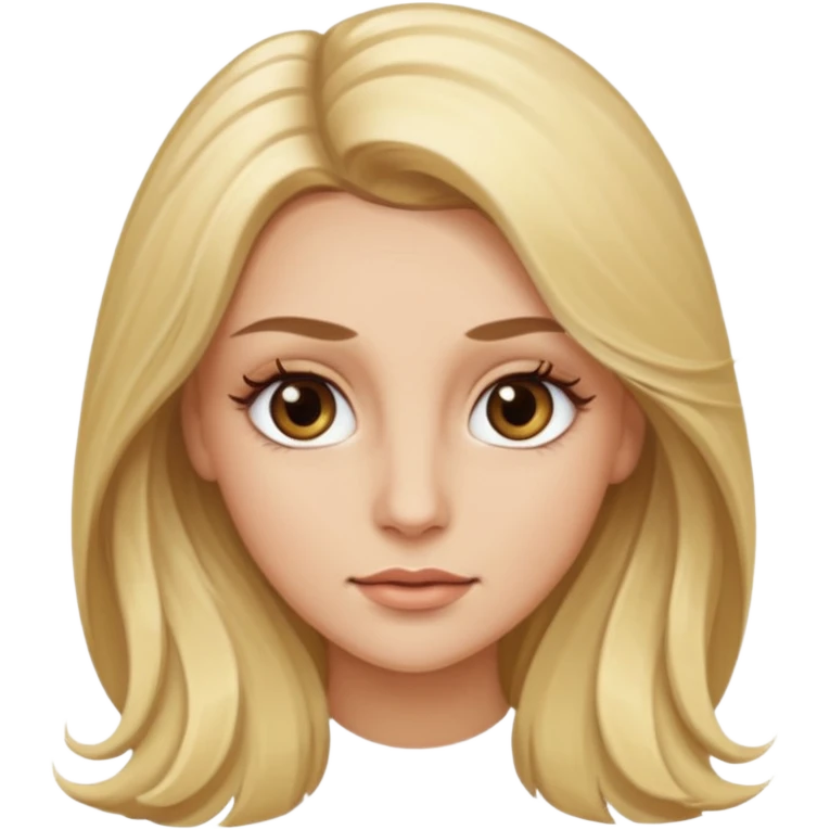 Blonde woman with long hair Light brown eyes, huge eyelashes and white skin emoji