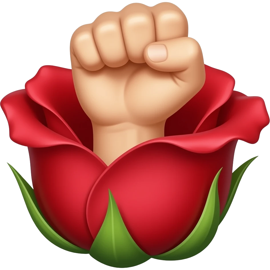 A fist rising out of a red rose blossom emoji