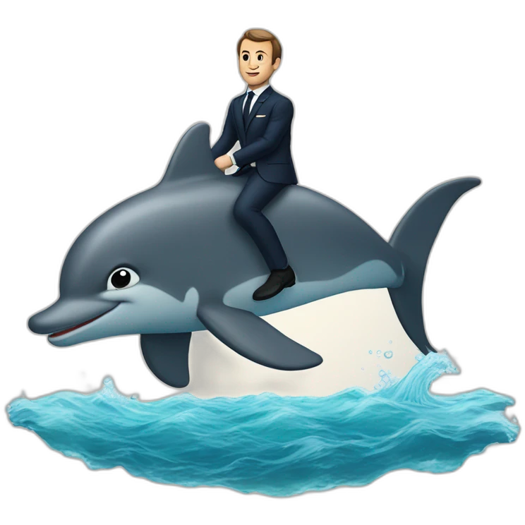 Macron sur un dophin emoji