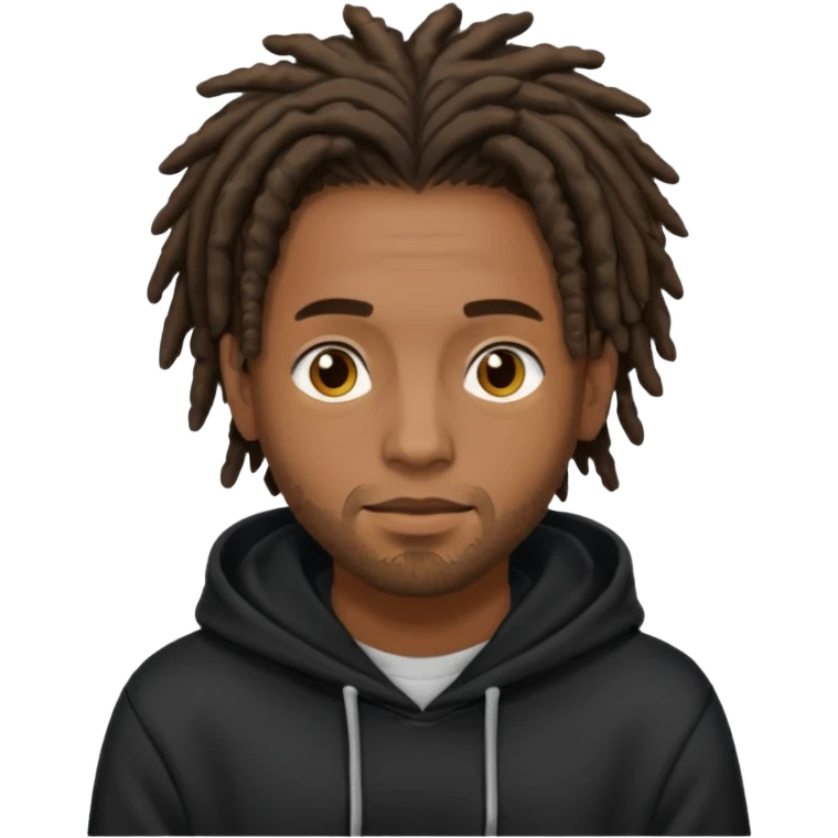 Brown skinned man with short dreads with black hoodie emoji