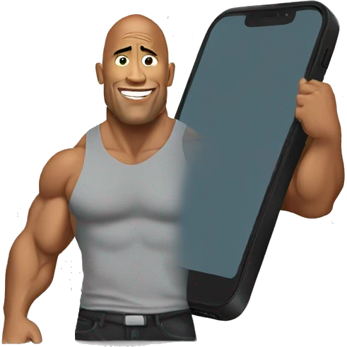 the rock with a mobile phone emoji