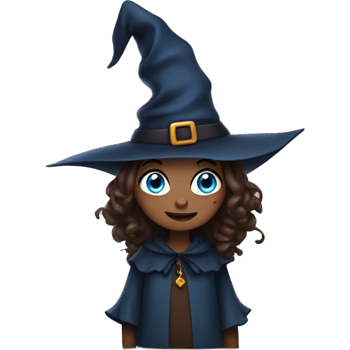 a little brownie dressed as a witch, blue eyes  emoji