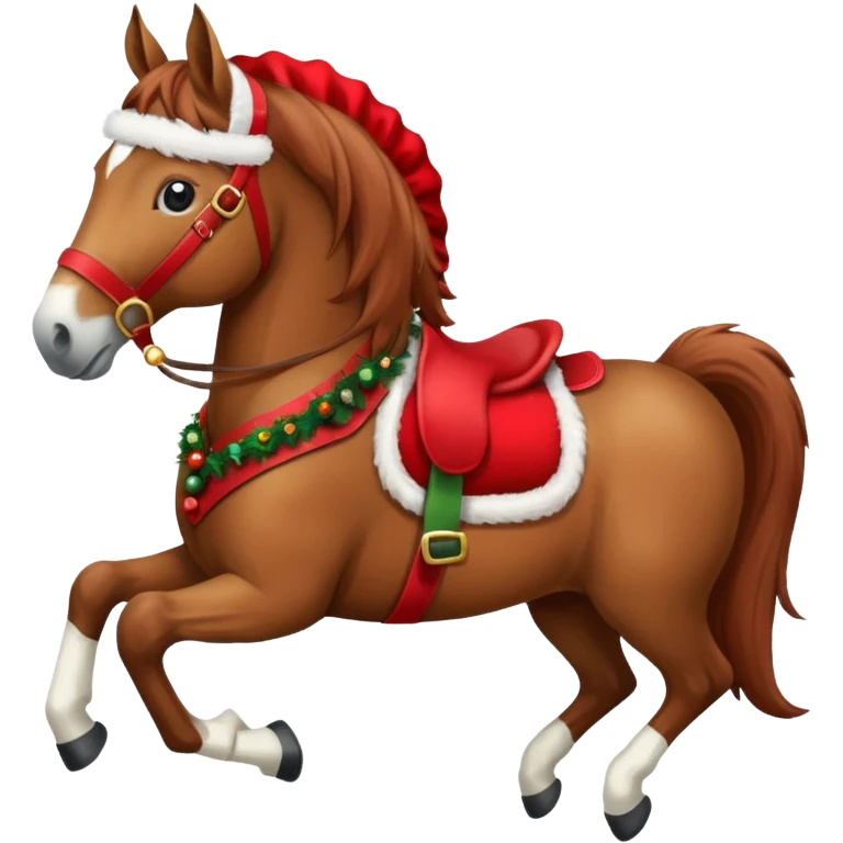 a christmas horse with a red saddle emoji