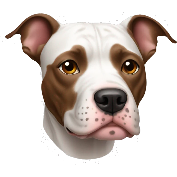 pitbull thats mostly white with some brown large dots and a sideways ear emoji