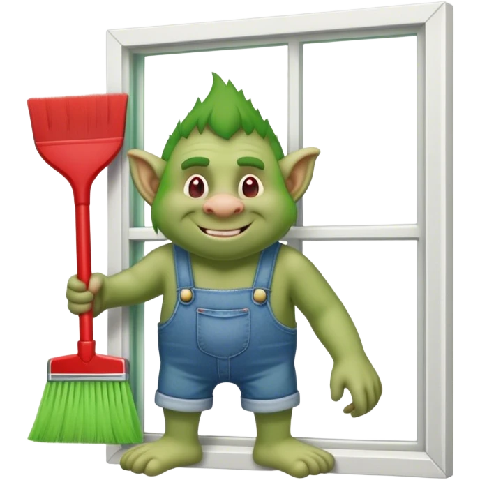 Troll wearing jorts cleaning a window using red squeegee emoji