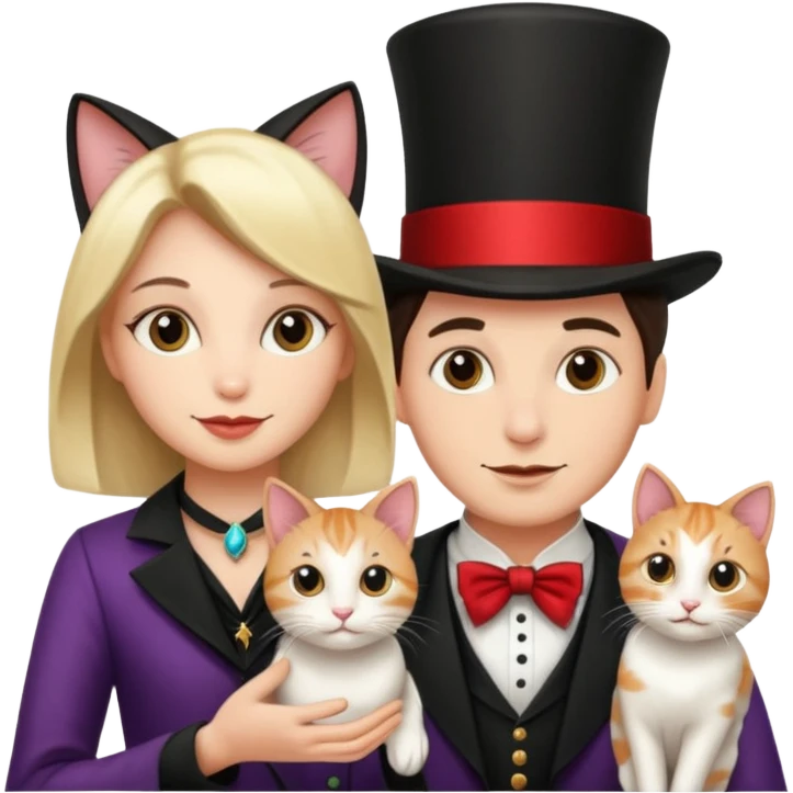 magician couple and their pet cat emoji