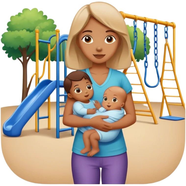 Daycare playground with kids and a woman holding a baby watching kids play emoji