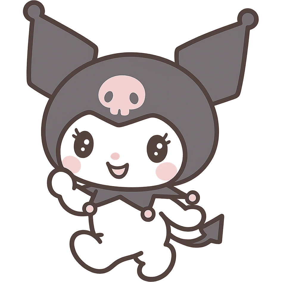 Kuromi character playful pose, cute and recognizable, transparent background emoji