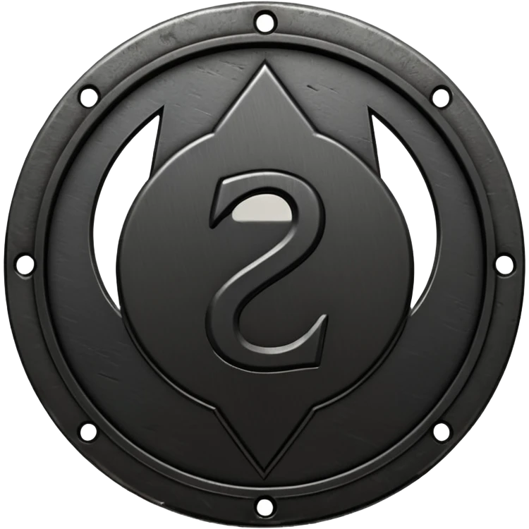 Minimal emoji, gothic metal coin made of black steel, engraved number 2 at the center, ancient industrial aesthetic, worn metal texture, no glow, no neon, flat emoji design, centered, transparent background emoji