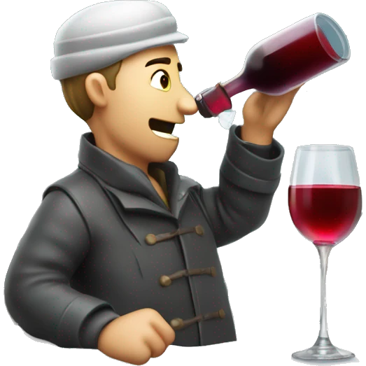 Drunken postman in snow drinking from wine decanter emoji