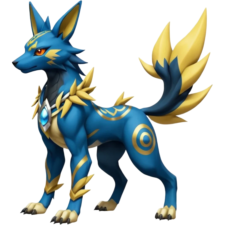 Zeraora-Anubis-Lucario-Umbreon-Renamon-Jolteon-hybrid-fusion-Fakémon-Pokémon-Digimon-creature (full body) emoji