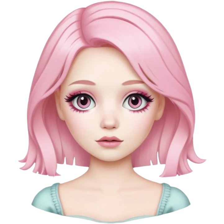 Blonde woman with pastel pink hair, pale skin, doll-like appearance, ThatPoppy music artist emoji
