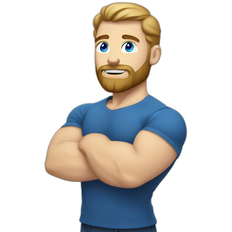 white Man with beard and blue eyes flexing bicep emoji