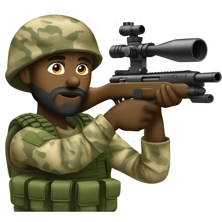 soldier black man with beard aiming sniper camouflage  emoji