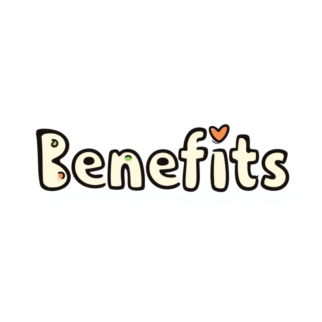 The word "Benefits" hand-drawn in white/cream colored text with just a few green and orange accents. Simple doodle style. emoji