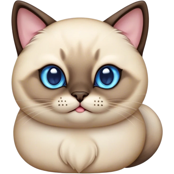 Cinematic Cute Chubby Siamese Cat Portrait Emoji, Round and plump body, soft cream-colored fur with rich dark points on the ears, face, paws, and tail, big, sparkling sapphire-blue eyes, Simplified yet irresistibly adorable features, highly detailed, glowing with a warm, cozy glow, high shine, curious yet calm, stylized with a touch of whimsy, bright and endearing, soft glowing outline, capturing the essence of a mischievous yet lazy and loveable kitty, so cuddly it feels like it could waddle right out of the screen for a snuggle! emoji
