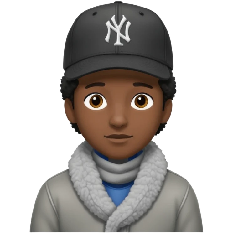 Cappellino New Era New York nero e persona con giubbotto di pecora grigio e anche la lana grigia emoji