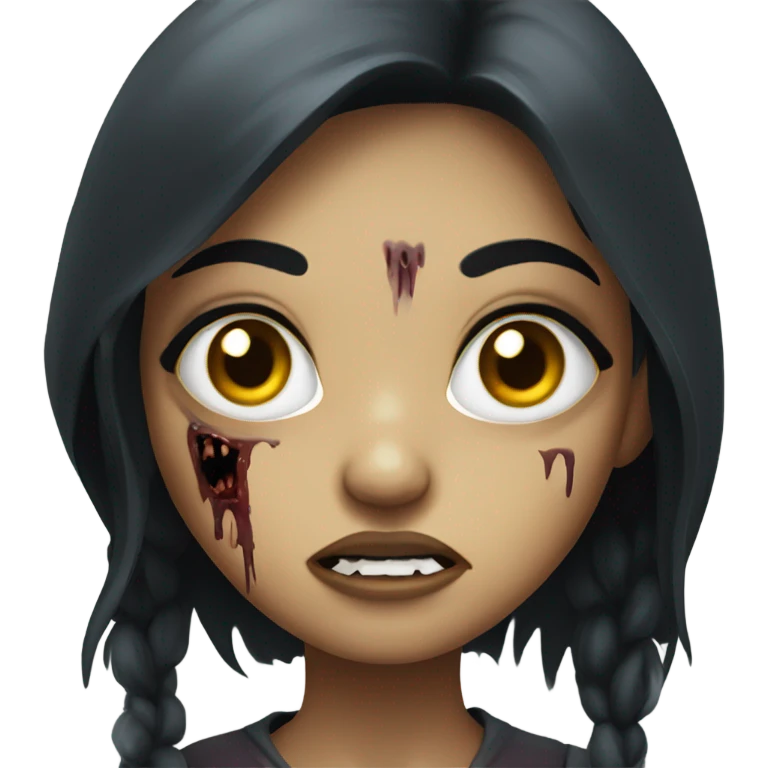 girl zombie with black long hair with teeth and serious face  emoji