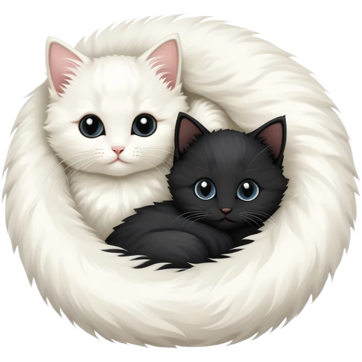 Two cute kittens, a black kitten and a white kitten curled up together to form the shape of the yin yang symbol  emoji