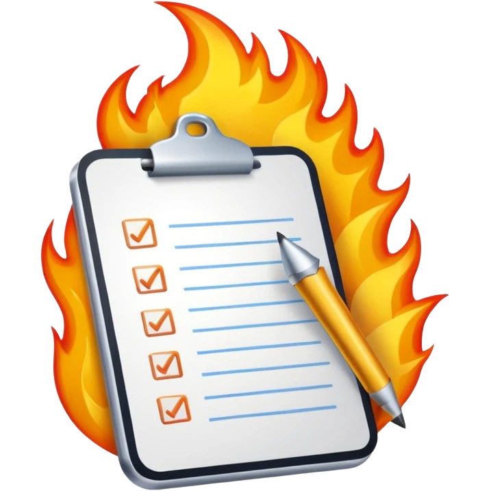 A To-do list on fire. Representing fast completion. This will be an app achievement so make it kind of high end ux looking or even like a fun trophy emoji