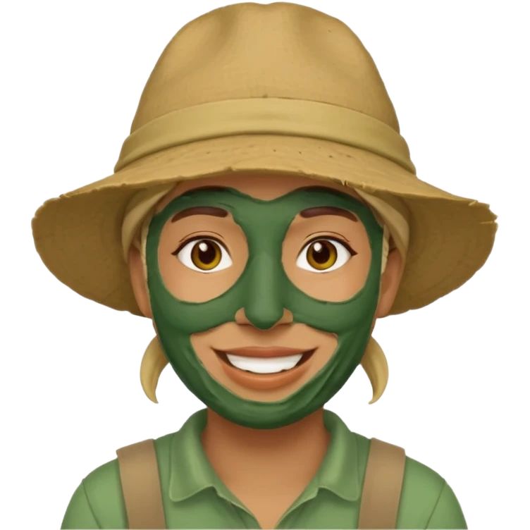 messy green full face clay mask and tourist hat  emoji