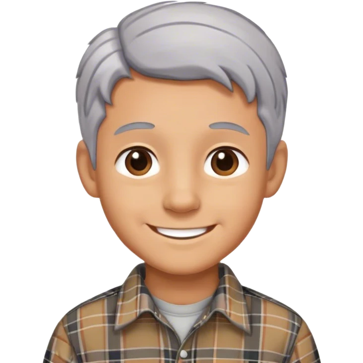 smiling boy in plaid shirt grey hair emoji