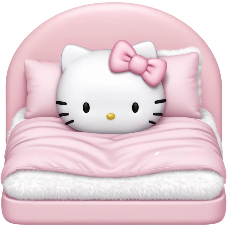Hello kitty with light pink bow sleeping in a light pink bed emoji