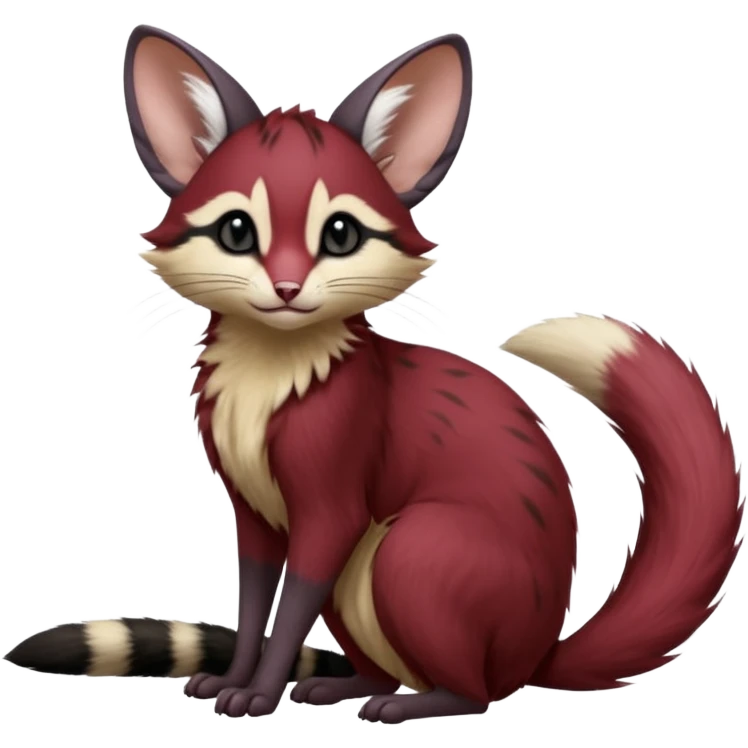 Wine-Red, black-pointed, soft natural realistic romantic vintage antique divine beautiful elegant pretty precious cute young youthful  Fakémon-Pokémon-opossum-feline-mouse-serval-caracal-chinchilla-Minccino-Cinccino-Meowstic-rodent-hybrid-creature with a big fluffy bushy tail (full body) emoji