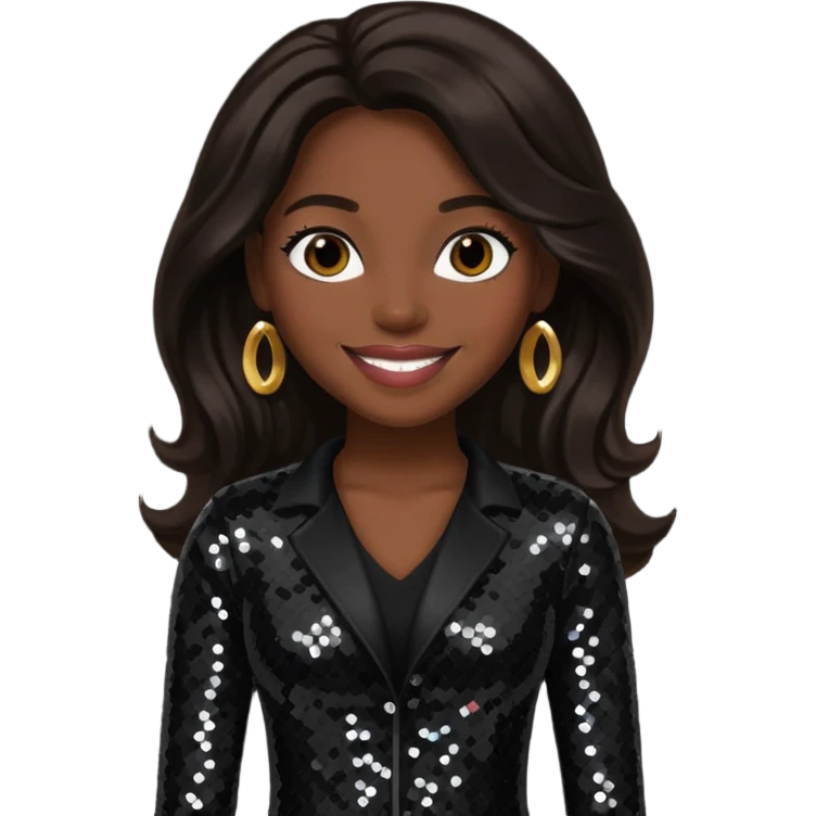 Cindy Herron from En Vogue with long dark brown hair, black sequin outfit emoji