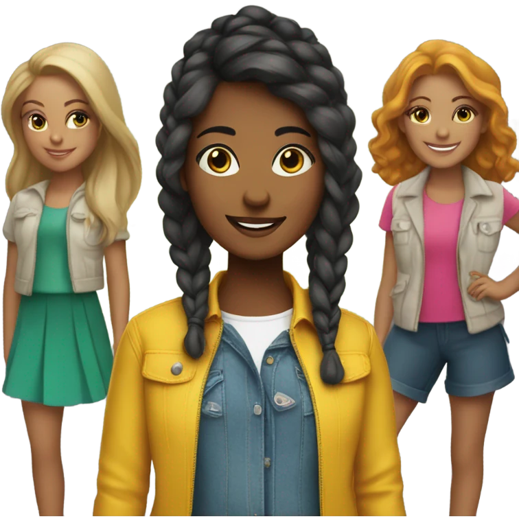 happy girls outdoors with style emoji