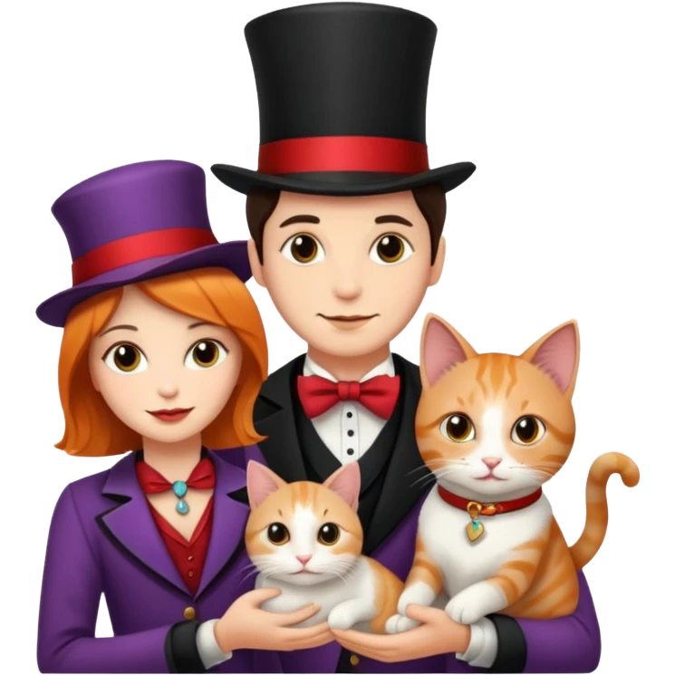 magician couple and their pet cat emoji