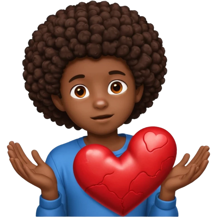 I want a black boy with chocolate skin and a small messy afro holding a heart close to his chest with his hands over the heart as if to present it to someone he loves. I want the words Aja on the heart. emoji