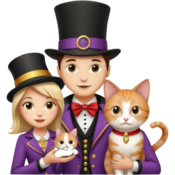 magician couple and their pet cat emoji